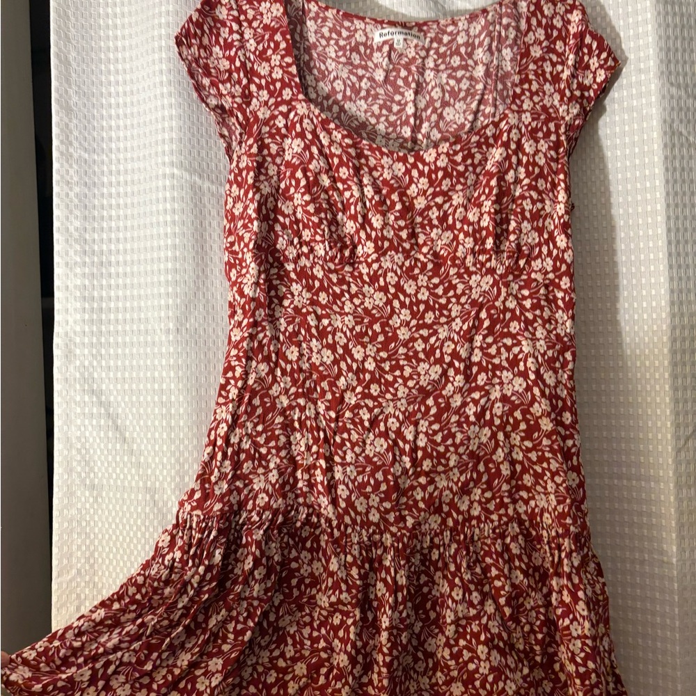 Reformation Burgundy Floral Mini Dress - Picture 4 of 10